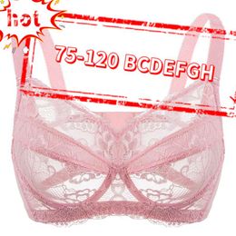 Bras Women's Sheer Lace Underwire Bra Unlined Minimizer Plus Size Lingerie 75 80 85 90 95 100 105 110 115 120 B C D E F G H BhBras