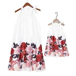 PopReal Mom And Daughter Dress New Summer Floral Print Dress Halter Sleeveless Dress Family Matching Clothes Family Look