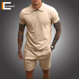 Fashion Mens Sets 2 Piece Summer Tracksuit Male Casual Polo Shirtshort Fitness Jogging Breathable Sportswear Husband Set 220602