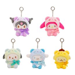 Spot 5 Designs 12cm Plush Toy Kawaii Sanrio Anime Black Beauty Melody Cinnamon Pullin Dog Keychain Plush Animal Cute Pendant Doll Girls Children Toys Christmas Gift