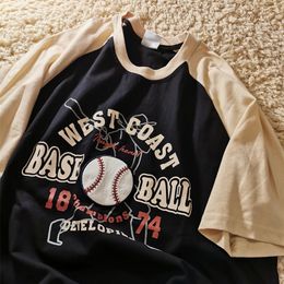 Cotton Material Retro Sport Baseball Letter Printed T Shirts Women Oversized Summer Tshirts Harajuku Teens Girls Casual Tops 220511