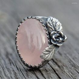 Wedding Rings Retro Natural Pink Coral Stone For Women Exquisite Rose Flower Female Engagement Ring Fashion Jewellery Wynn22