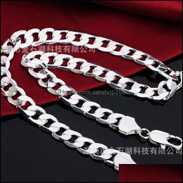 Chains Necklaces Pendants Jewellery 925 Sterling Sier 18/20/22/24/26/28/30 Inch 12Mm Flat Sideways Necklace For Women Man Fashion Wedding Ch