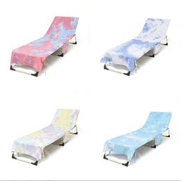 Pool Chair Towel with Side Pockets Microfiber Chaise Lounge Towel Cover for Sun Lounger Pool Sunbathing Garden Beach Hotel Easy to Carry Around No Sliding Tie-Dye