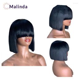 virgin half wigs Canada - Lace Wigs Brazilian Short Bob Pixie Cut Natural Hair For Women 250% High Density Bone Straight Full Machine Human Wig With Bangs Kend22