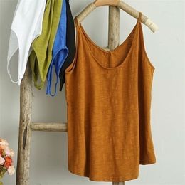 Casual 100% Cotton Top Women Summer Vintage Solid Loose Sleeveless Korean Harajuku Female Tank Tops For Girls 220318