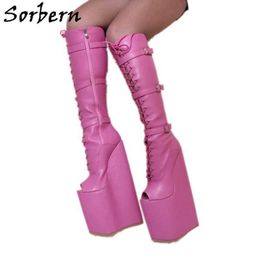 Sorbern 30Cm Extreme High Heels Boots Knee High Buckle Straps Wedges Crossdresser Shoes Fetish Drag Queen Boot Platform Heeled