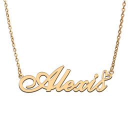 Alexis Name Necklaces for Women Love Heart Gold Nameplate Pendant Girl Stainless Steel Nameplated Girlfriend Birthday Christmas Statement Jewelry Gift