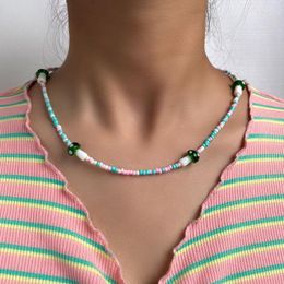 Chains Korean Colorful Mushroom Acrylic Beaded Necklace For Women Girls Summer Y2K Vacation Jewelry Simple Choker Sweet Mujer Collares
