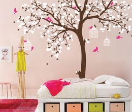 Wall Stickers Bird Cage Tree Nursery Room Decor Baby Decal Large With Birds Leaves For Kids Tattoo D371