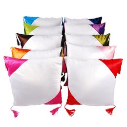 Sublimation Pillow Case with Tassel Blank Satin Pillowcase DIY Sofa Cushion Cover Home Bedroom Decorative Throw Pillow Covers