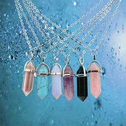 Chains Hexagon Pendant Necklace Crystal Natural Stone Hexagonal Column Choker NecklaceChains ChainsChains