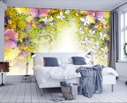 wallpaper for walls in rolls stickers 3D Murals Wallpaper Romantic fresh bright flower butterfly TV background wall home decor