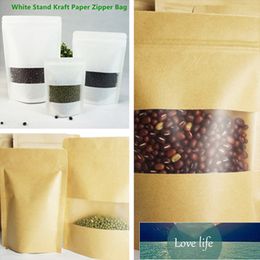 20x30cm,100pcs White and Brown Reclosable Stand Kraft Paper Food Bags With Window Matt Finish Zipper Kitchen Storage Nuts Doypack