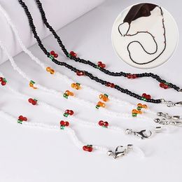 Fashion Crystal Cherry Glasses Chain Cute Transparent Beads Pearl Chain For Glasses Neck Straps Sunglasses Lanyard Women Jewelry