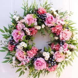 Decorative Flowers & Wreaths Artificial Flower Rose Wreath Front Door Garland For Home Wall Wedding Party Decorations 55cmDecorative
