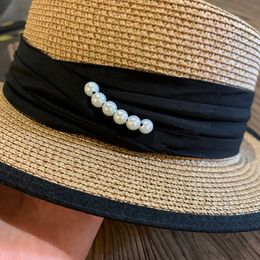 2022 Lady Boater Caps Ribbon Round Flat Top Fedora Panama Summer s For Women Straw Gorras Sun Hats