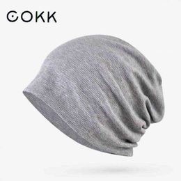 Cokk Hats For Men Women Winter Autumn Cotton Baggy Cap Elastic Outdoor Sports Cold Beanie Windproof Solid Color Hip Hop New Hat J220722