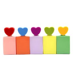 Perfume Refill Bottle 1oz 30ml Glass Square Colorful Silver Atomizer Pump Heart Shaped Lid Cosmetic Packaging Empty Mist Spray Bottles