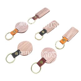 DIY Wooden Keychains Blank Carved Leather Keychain Pendant Bag Decorative Black Walnut Key Chain Gift Keyring