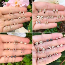 Stud Vintage Flower Shell Moon Star Crystal Earrings Set Women Girls Fashion Small Female Ear Jewelry Gifts 2022Stud Farl22