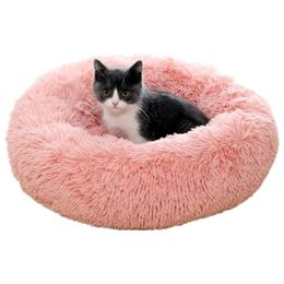 Round Cat Bed Long Plush Dog Kennel Cats House Super Soft Cotton Mat Sofa For Dog Chihuahua Animals Pet Bed For Cat Dog Bed 201119