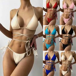 Sexy Bikini Multicolor Brazilian Thong Swimwear Women Bandage Solid Swimsuit Micro Beachwear Summer Set 220621