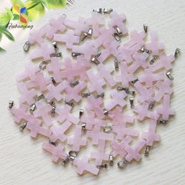 Natural Stone Quartz Crystal Opalite Unakite Agate Trendy Charms Cross Necklace Pendants For Jewellery Making