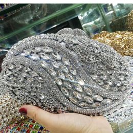 Evening Bags Golden Oval AB Silver Pink Luxury Crystal Bag Party Clutch Purse Women Wedding Handcraft Banquet Customised Sc580Evening