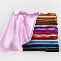 Huishi Satin Scarf Solid Colours Neckerchief Hijab For Women Silk Headband Hair Scarves 90cm Square Shawls Lady