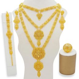 -Ensembles de bijoux de Dubaï Collier d'or Set pour femmes pour femmes African France Party de mariage 24K Jewelry Ethiopia Gift Bridal Goes d'oreilles197h