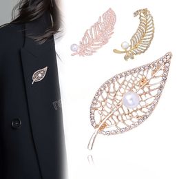 Crystal Rhinestone Feather Leaf Pearl Brooch Pin Corsage Shawl Scarf Buckle Women Girl Vintage Lapel Suit Dress Hat Badge