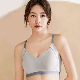 Girl Bra For Women Anti-Running Cup Contrasting Colour Sports Push Up Latex Bra Thin Straps No Steel Ring brasserie Bralettle L220726