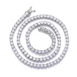 Mens Women Hiphop CZ Necklaces 18-24 inches Iced Out Chains Silver Jewelry Diamond Cubic Zirconia One Row Tennis Chain Hip Hop 4mm 5mm 6mm Crystal ALIN0003