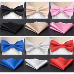Bow Ties Men Bowtie Cravat Set Solid Black Red Fashion Butterfly For Handkerchief Party Man Gift Wedding Dress Accessories Fier22