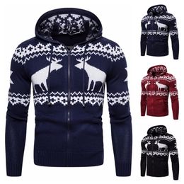Autumn Winter Arrival European And American Men's Zipper Hooded Deer Christmas Sweater Casual Jacket 201221