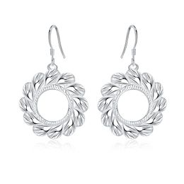 925 Silver Colour Simple Flower Wreath dangle Earrings Women Fashion Jewellery Christmas Gifts Wedding Drop Earrings