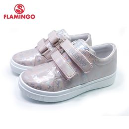 FLAMINGO Print Spring Genuine Leather Breathable Hook Loop Outdoor sneakers for girl Size 27-33 -FD-1858 LJ201202