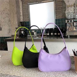 Fashion Design Women Hobos Clutch Purse Handbags Candy Colour Nylon Ladies Small Shoulder Bags Simple Female Tote Bag Y220614