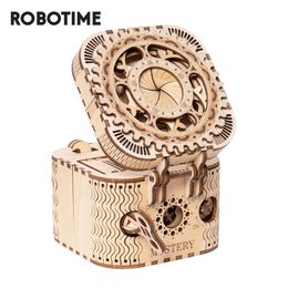 Robotime ROKR 3D Wooden Puzzle Storage Box Password Treasure Model Building Kit Toys for Children LK502 Drop 220715