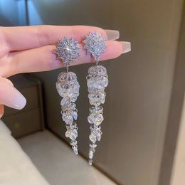 Dangle & Chandelier Zircon-encrusted wind chime tassel earrings Europe and the United States light luxury high-quality temperament earrings