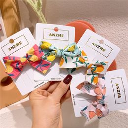 2022 New Sweet Girl Fresh Simple Fruit Print Fabric Bow Duckbill Clip Kids Hair Accessories Fashion Children's Hairpins Headwear