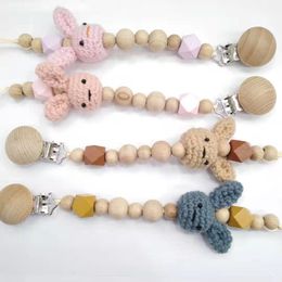 Baby Pacifier Clips beech Pacifiers Soother Cartoon rabbit woodiness Holder Beaded Clip Chain Nipple Teether Dummy Strap Chains