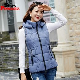 Women Vest for Autumn winter Solid sleeveless waistcoat Vest parkas coat Casual thicken hooded warm snow vest jacket 201031