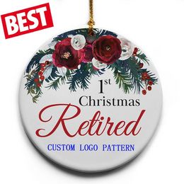 Christmas Decorations 3 inch Round Shaped Hanging Ornaments Sublimation Blank Ceramic