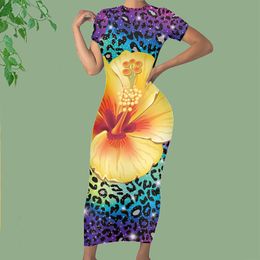 Noisydesigns Colourful Leopard Women's Summer Sundresses Bodycon Bohemian Plumeria Floral Robe Femme Vestido Midi Dropship 220627