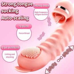 Dildos Vibrator Realistic Tongue Licking Vibration Telescopic Rabbit Heating G Spot Stimulator sexy Toys For Women Beauty Items