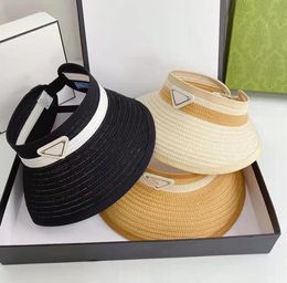 Women Handmade Straw Hats Anti-UV Sun Visor Triangle Natural Raffia Cap Summer Outdoor Sun Protection Wide Brim Hat Empty Top Beach Travel Caps