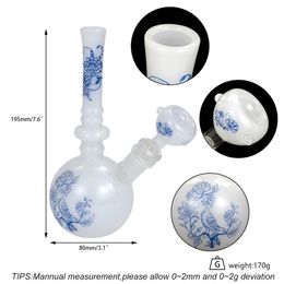 Smoking Pipes blue and white porcelain water hookah Chinese style Colourful smoking glass oil rig bong pipe AQ240515
