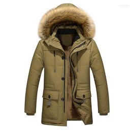 Men Windproof Solid Colour Faux Fur Collar Hooded Winter Thicken Parkas Jacket1 Kare22